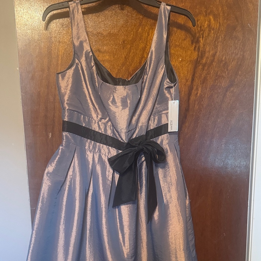 AGB Metallic Taupe Party Dress with Black Sash